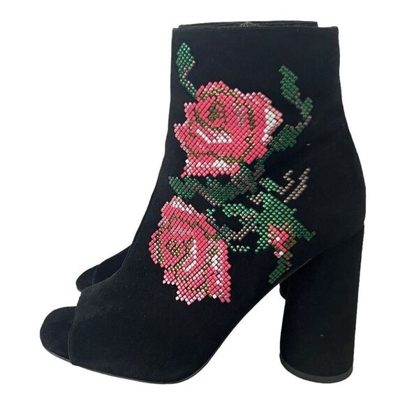 Donald J Pliner 8.5 Barri Black Suede Floral Embellished Peep Toe Ankle Bootie - Picture 3 of 7